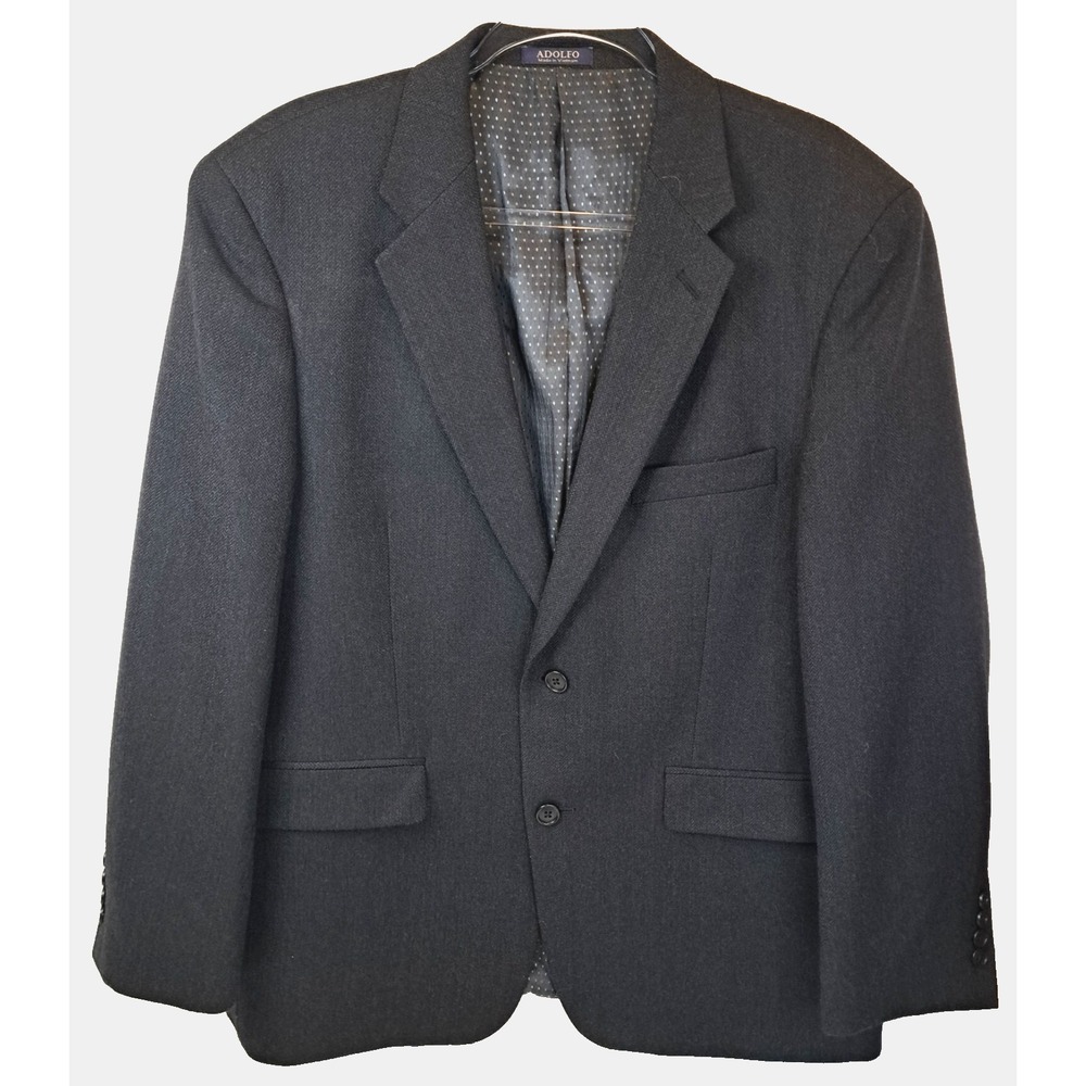 Adolfo Men's 100% Lambs Wool Sport Coat Blazer Lined‎ 44" x 30" Dark Gray
